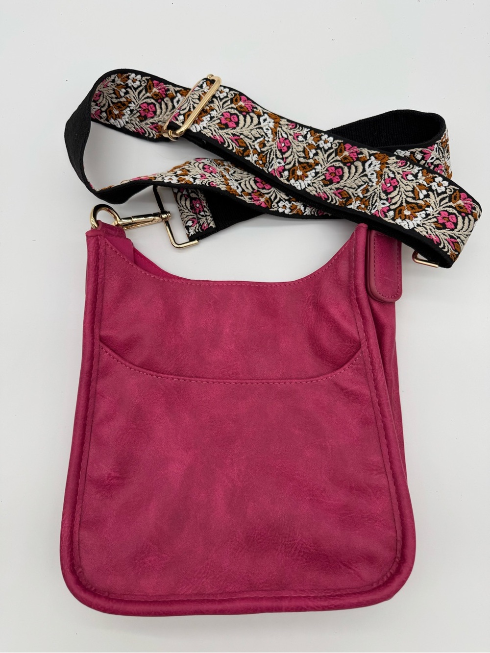 Ah Dorned Hot Pink Messenger Crossbody Bag Boho Faux Leather Purse Floral Strap